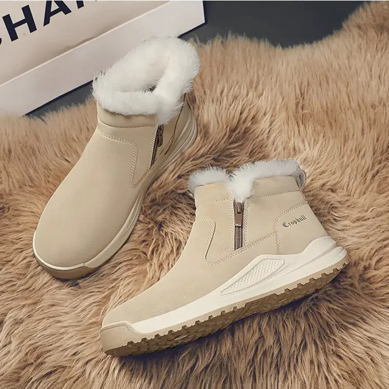 Winter Outdoor Anti-slip Snow Boots Plus Velvet Thickened Men's Cotton Shoes Comfortable and Warm Plush Ankle Boots with zipper