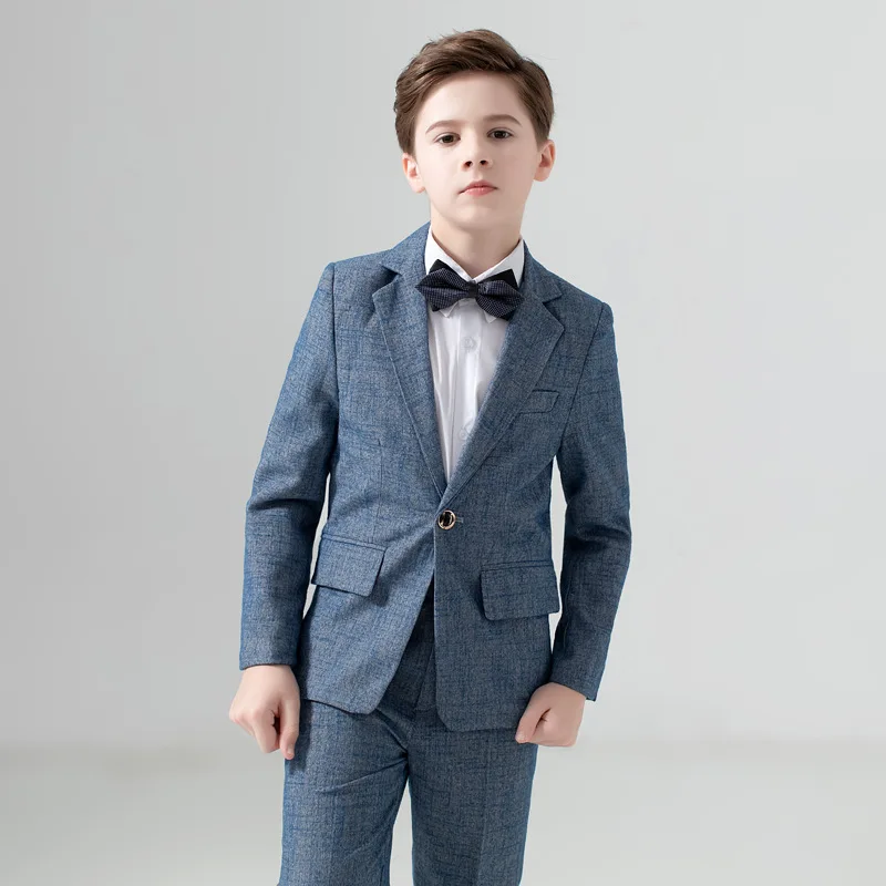 Boy Wedding Piano Performance Photography Suit Set Big Kids Blazer Jacket Pants Bowtie Clothes Kids Formal Costume 2-15t boys suits