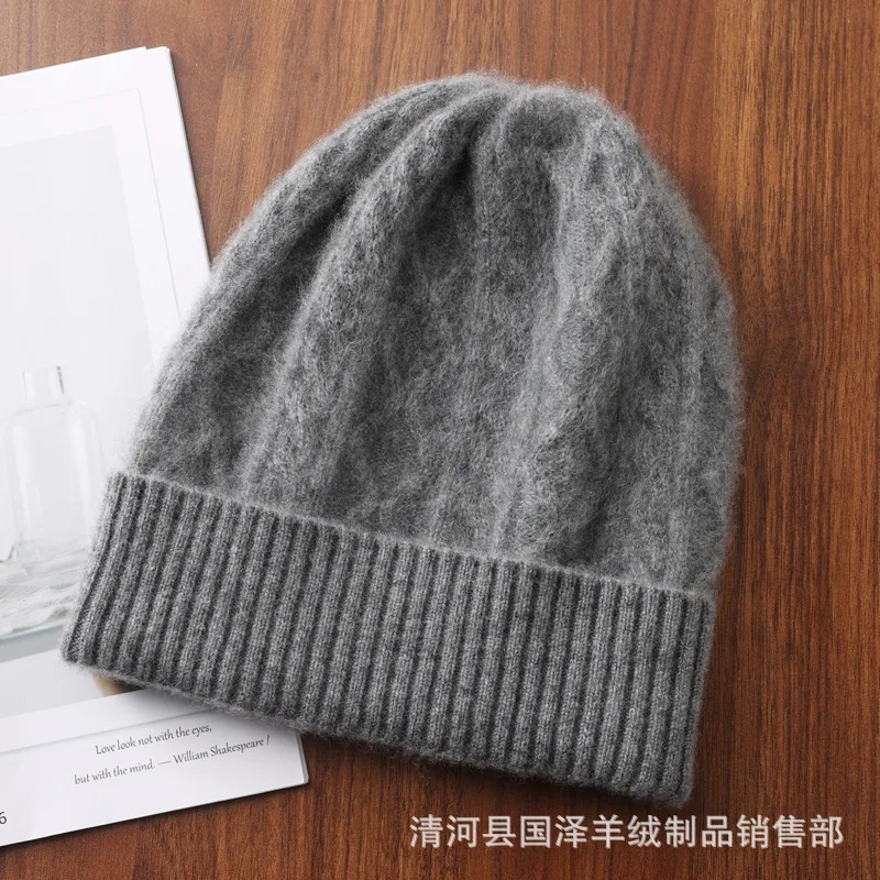 

Autumn and Winter Pure Wool Big Head Waist Wool Hat Men's and Women's Same Style Cashmere Wool Hat Knitted Ear Protection Warm