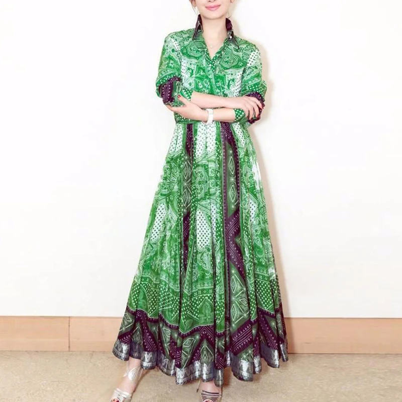 

MIUXIMAO 2022 New Summer Women's Clothing Lapel Short Sleeve Slim Waist Printing Dress Fashion Elegant Office Style