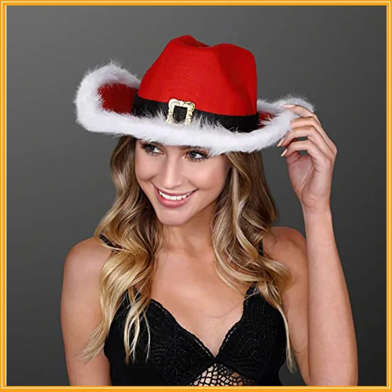 Christmas Party Cowboy Feather Hats Artificial Burrs Jazz Santa Hats Western Carnival Holiday Props Party Decorations