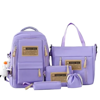 4-Piece Set Primary School Schoolbag Female Ins Korean Version of Campus Lightweight Large-capacity Backpack Resh Junior High 1