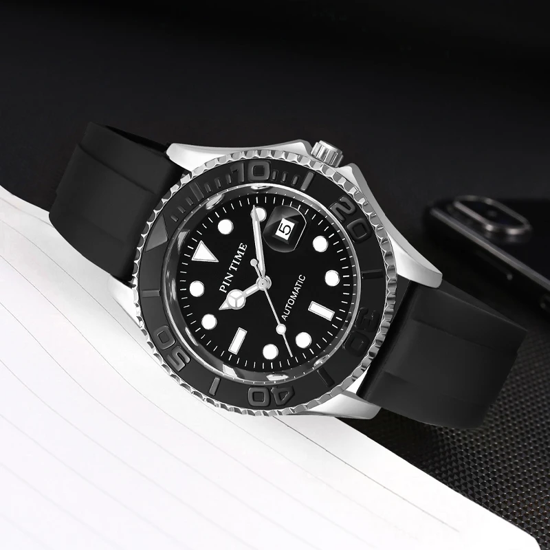 High Quality Men Mechanical Watch PINTIME Top Brand Stainless Steel Case 50m Waterproof Wristwatch Popular Item Two Colors