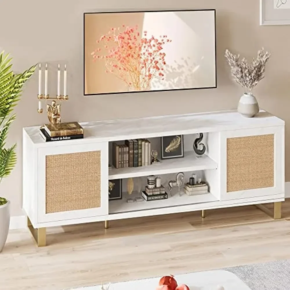 

TV Stand for 65 Inch TV, White Entertainment Center Modern TV Console Table, Low TV Stand with Storage, Doors and Shelves