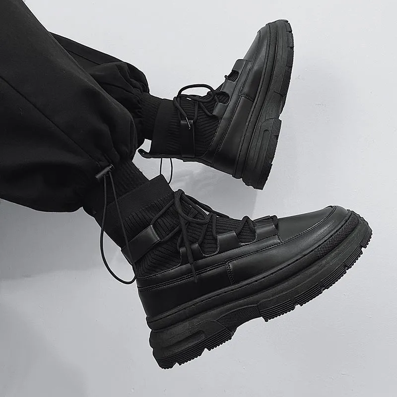Men Ankle Boots Platform Boots Socks for Men Fur Chunky Punk Motorcycle Booties Gothic Shoes leather boots mens leather boots