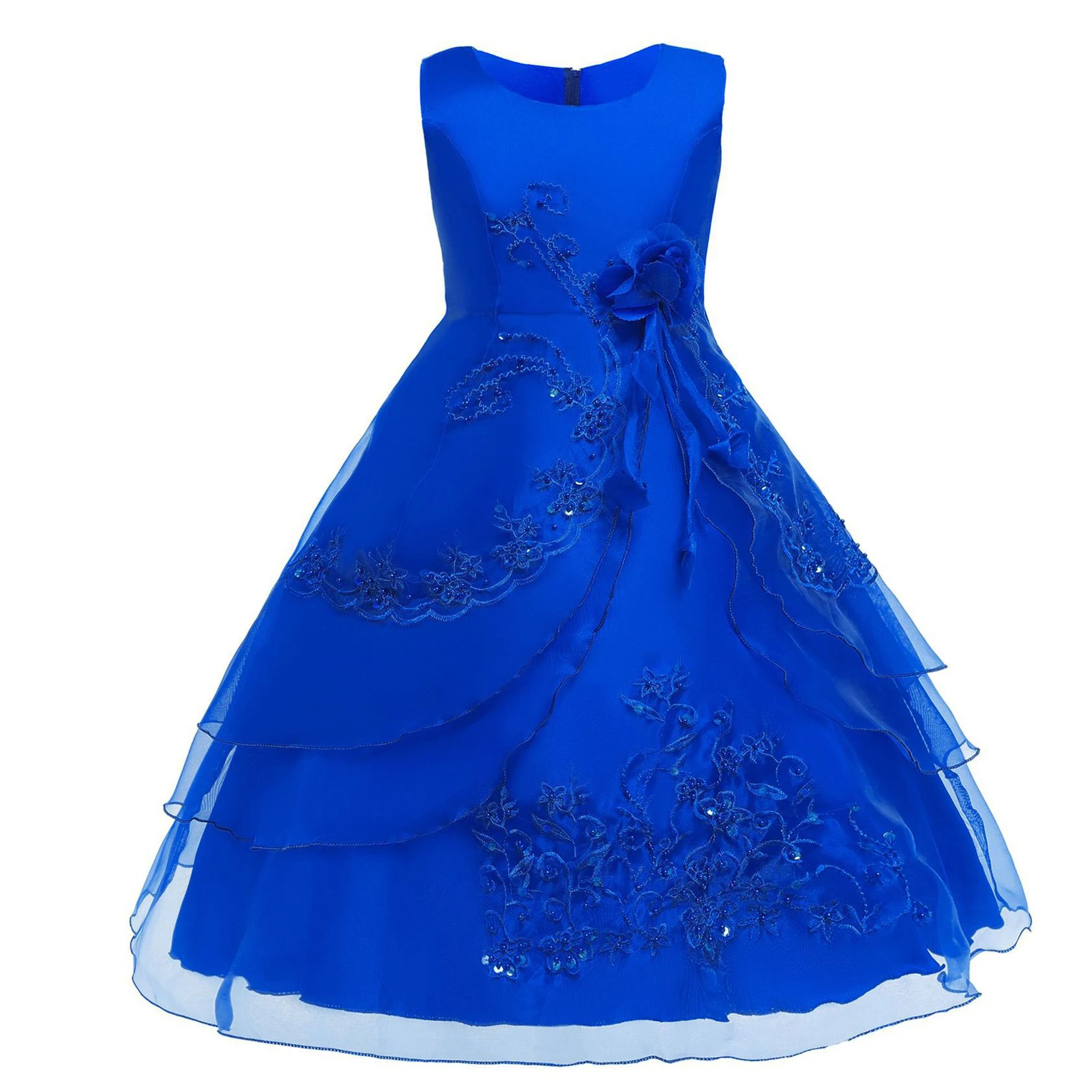 

Little/Big Girls Dresses Embroidered Beads 3D Flower Form Baby Girls Princess Evening Dress with Petticoat for Birthday Party