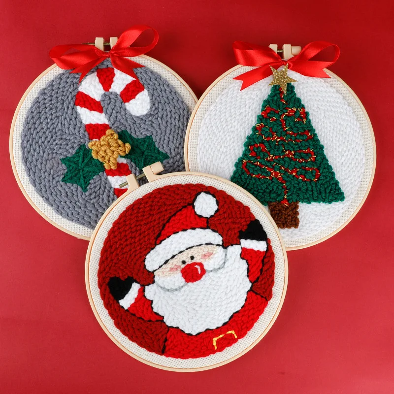 Christmas Punch Needle Kits for Beginners Cute Animal with Hoop Embroidery Punch Needle Starter Craft Set Giraffe Festival Gift