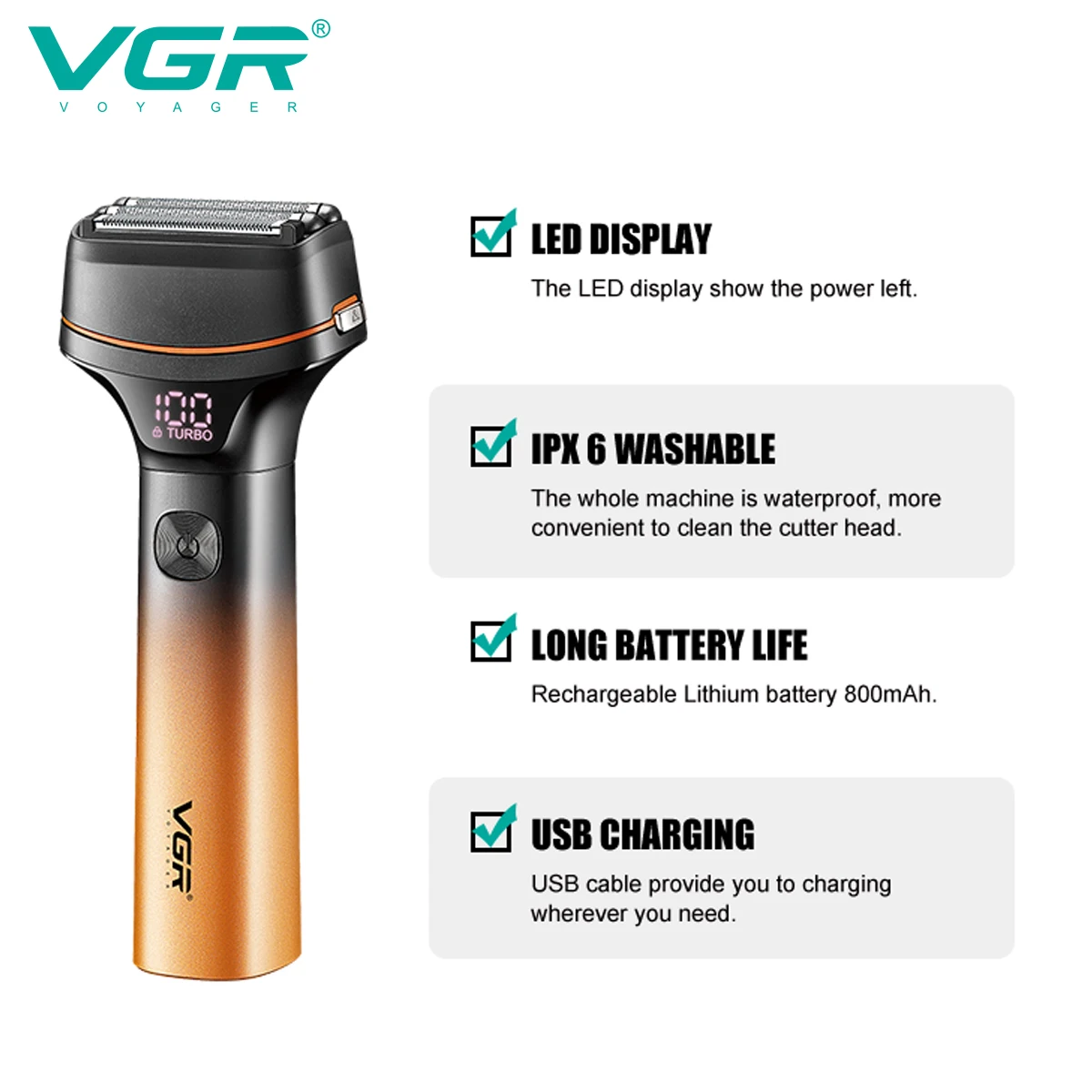 Vgr 382 IPX6 ماكينة حلاقة مقاومة للماء لكامل الجسم...