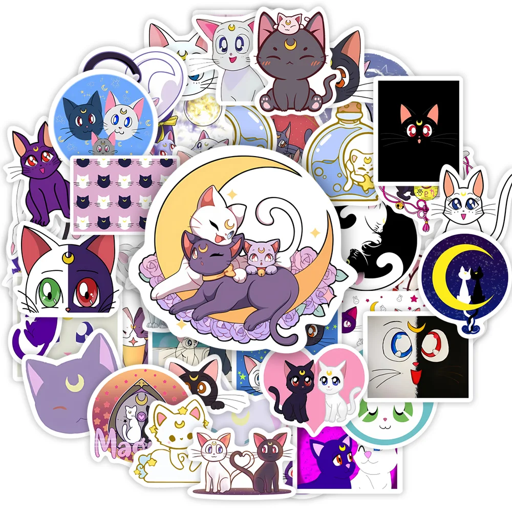 Cute Lunna Cat Stickers Cartoon Anime DIY Toy Gift Decal Graffiti for Phone Laptop Bottles Scrapbook Kids Waterproof