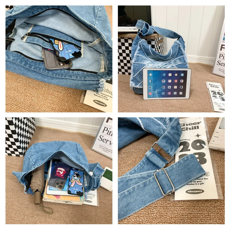 Tie-dye Denim Women's Bag New Jeans Flap Messenger Bag Y2K Canvas Shoulder Bag Cross Eco Bag Korean Shopping Pocket Book Satchel