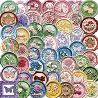 50PCS Vintage Flower Seal Stickers Flowers Plant Stickers Classic Theme Waterproof Self-Adhesive Decal for Scrapbook DIY Crafts 1