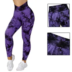 Vibrant Tie-Dye Push Up Seamless Workout Leggings - M (Tie dyed purple)