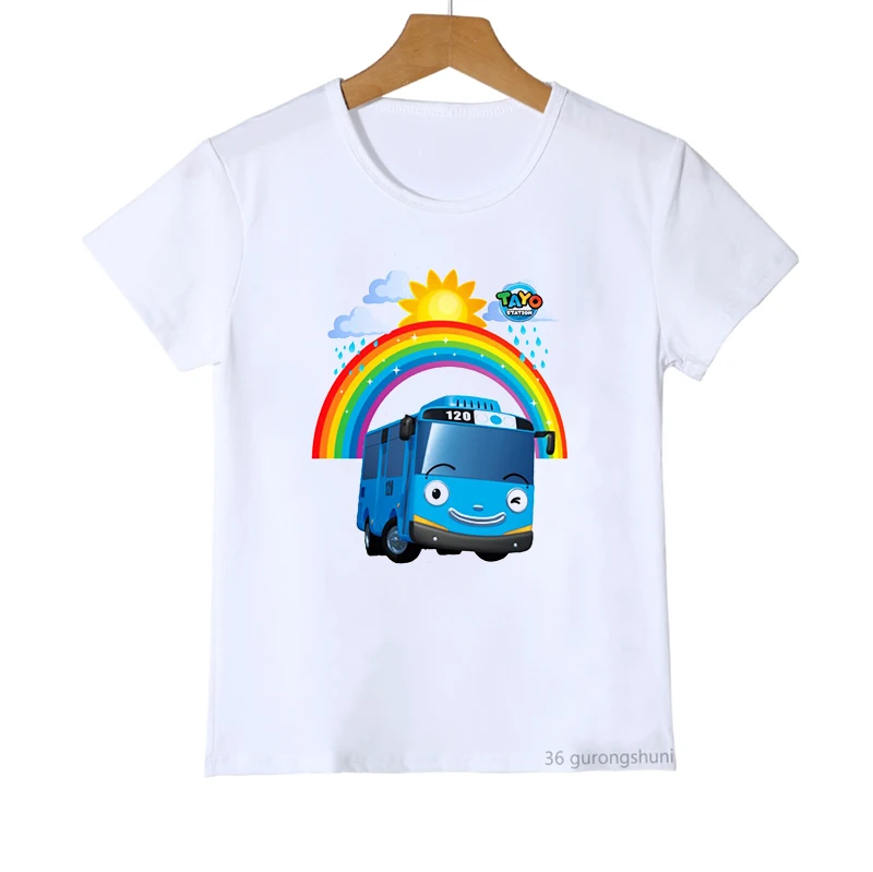 2022 Fashion Children Tshirt Cute Tayo And Little Friends Car Cartoon Print Boys T-Shirt Summer Girks Shirt Toddler Tshirt Tops children's t shirt with animals	 Tops & Tees