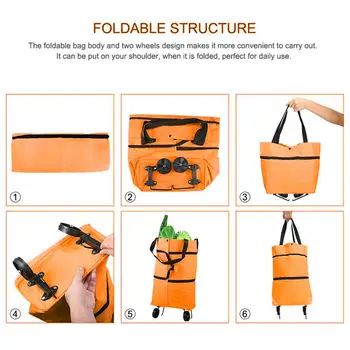 Folding Shopping Pull Cart Trolley Bag With Wheels Foldable Shopping Bags Reusable Grocery Bags Food Organizer Vegetables Bag 6