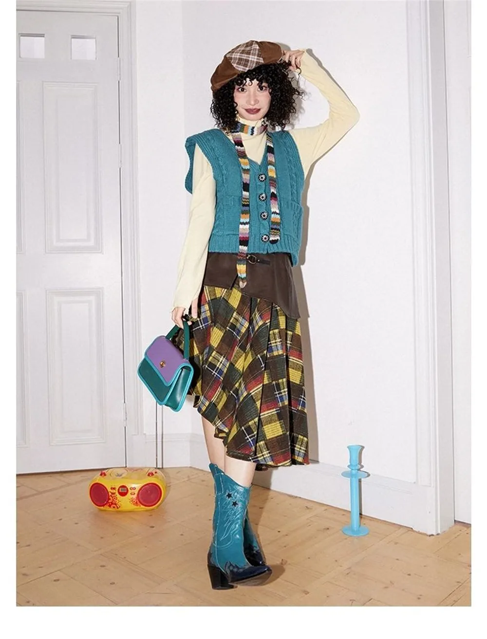 Y2KAutumn And Winter American Retro A-Line With Wool Plaid 2 Sets Of Women'S Fashion Casual Skirt