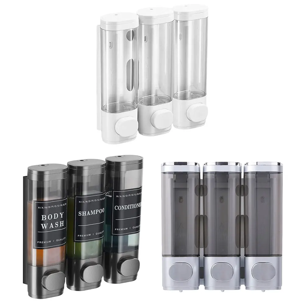 Shampoo and Conditioner Dispenser 3 Chamber Shower Soap Dispenser No Drill Shampoo Dispenser for Shower for Bathroom Hotel 2