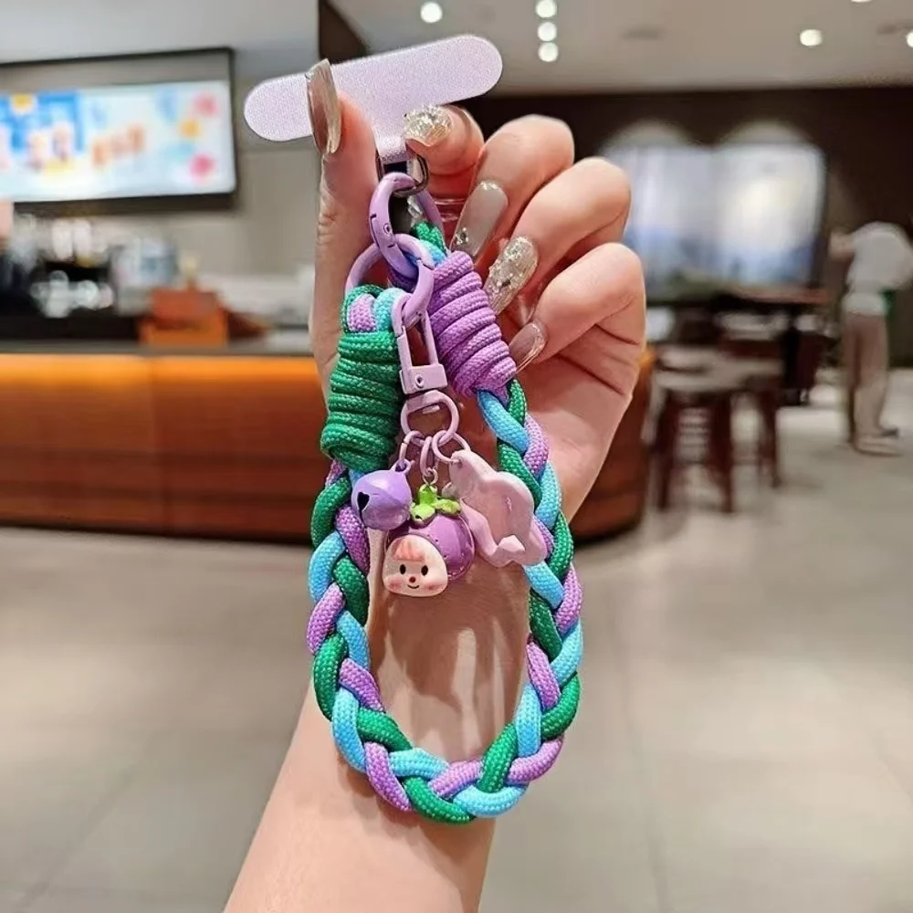 Colorful Braided Wrist Strap with Strawberry Pendant - Stylish Anti-Slip Lanyard