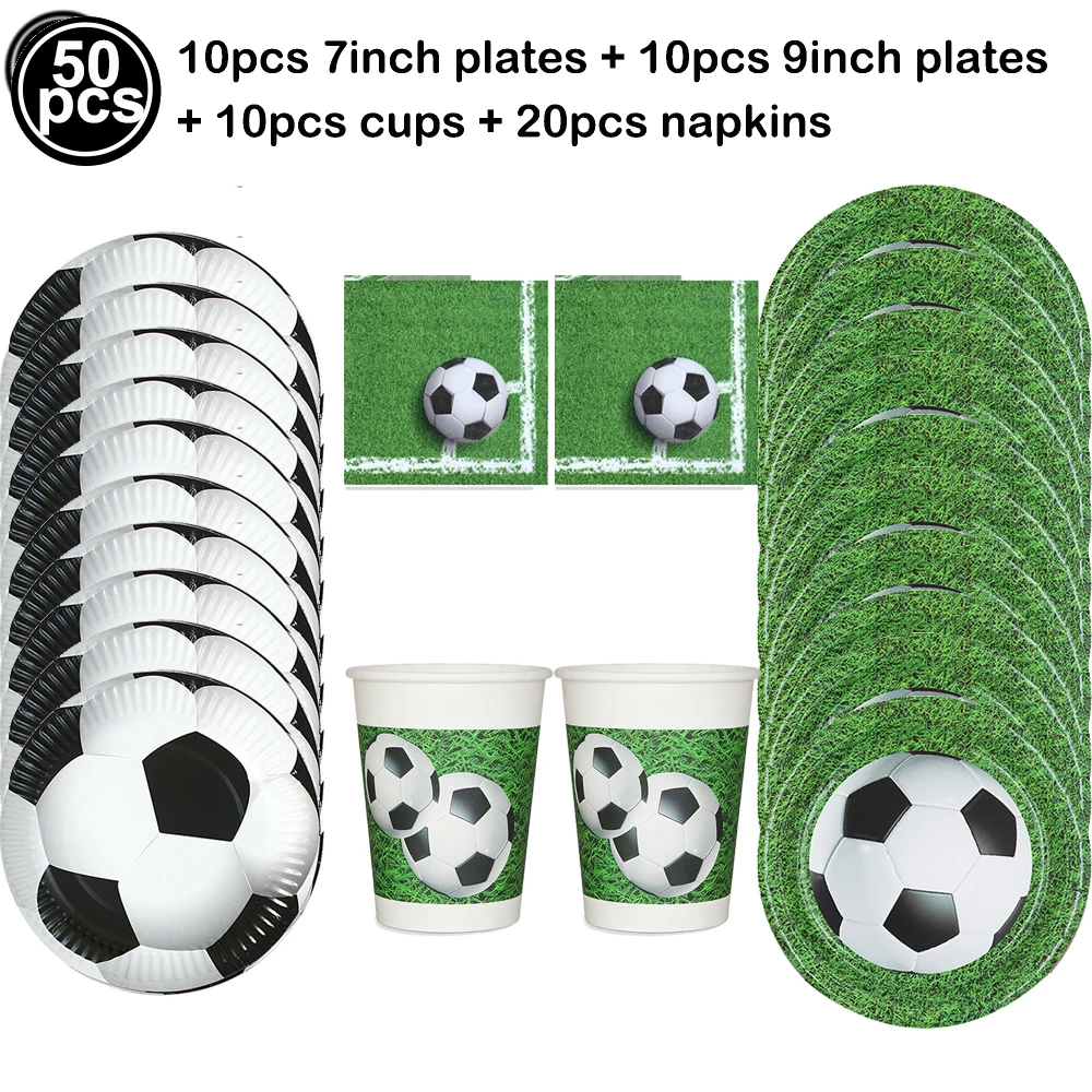 Soccer Party Disposable Tableware Set - Paper Plates, Napkins, Straws, and Cups for Football-Themed Celebrations