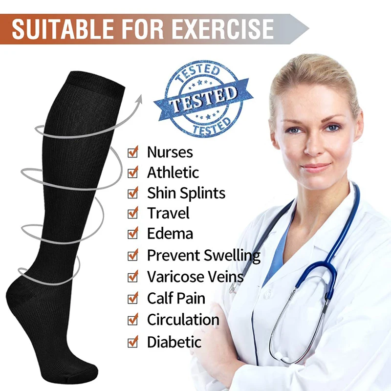 Compression Socks Unisex Running Sport Socks Knee High 30 MmHg Medical Edema Varicose Veins Compression Stocking 5 Pair/Set compression socks