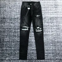 men  retro washed white leather patch distressed black jeans 1
