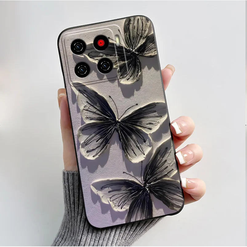 Luxury Fashion Butterfly & Floral Black Soft TPU Silicone Protective Phone Case