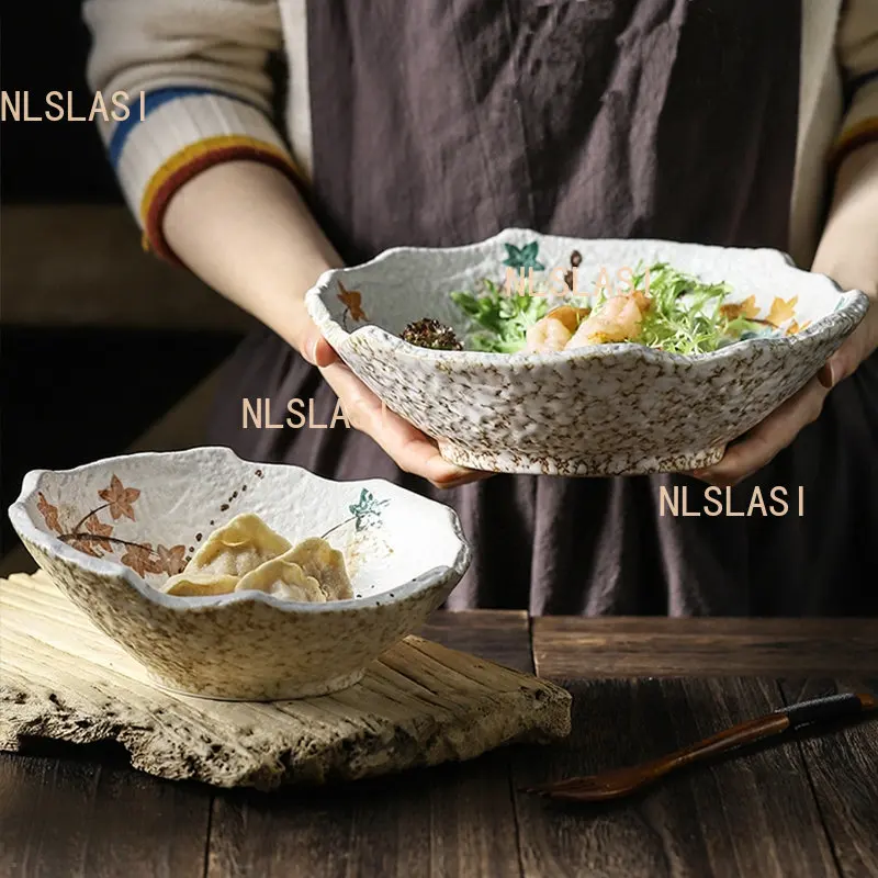 1pcs Ceramic Large Soup Bowl Household Alien Salad Bowl Japanese Style Specialty Tableware Hand Drawn Commercial Tableware