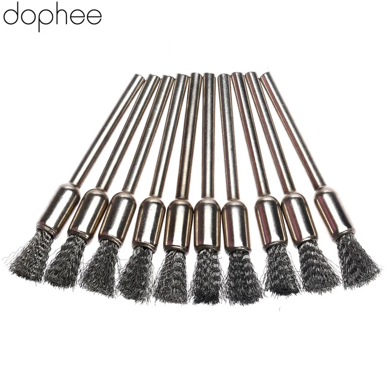 10pcs Stainless Steel Rotary Brush Pen Shape Dremel Brushes 3mm Shank