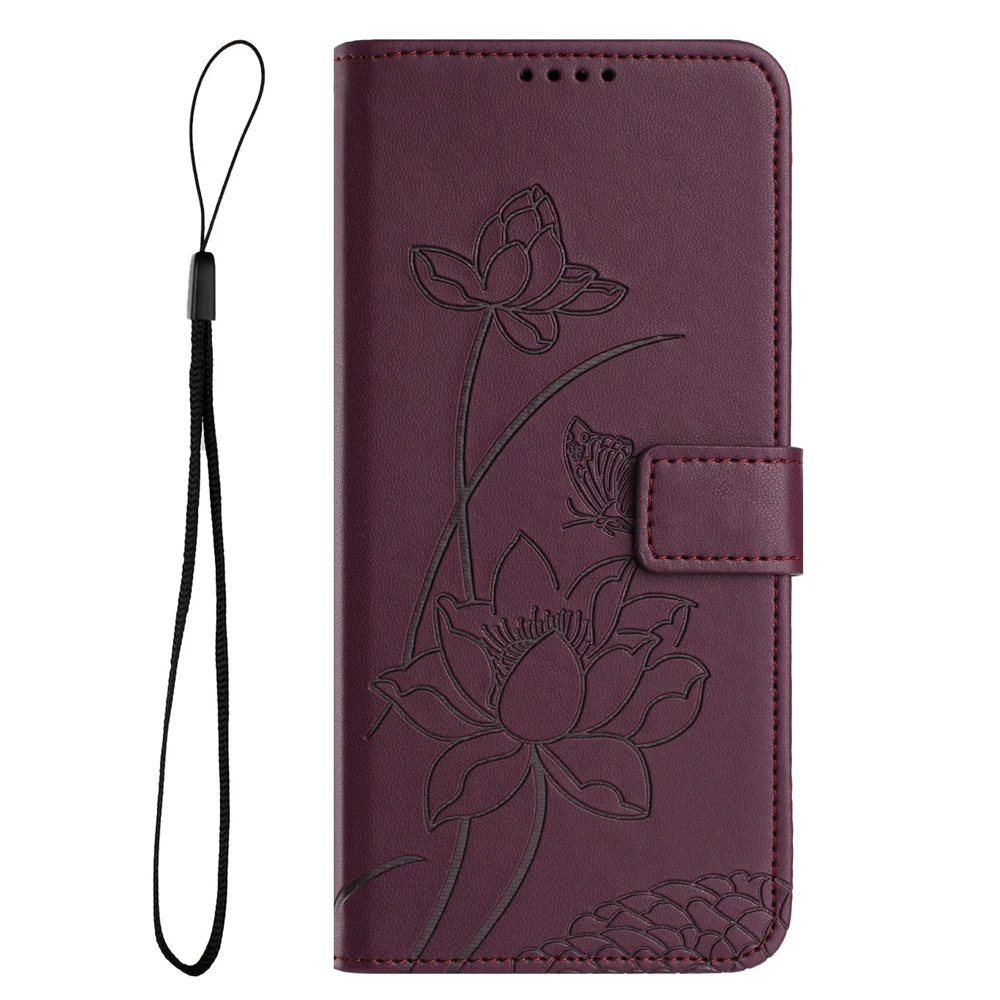 Luxury Lotus Leather Flip Phone Case, Premium Back Cover
