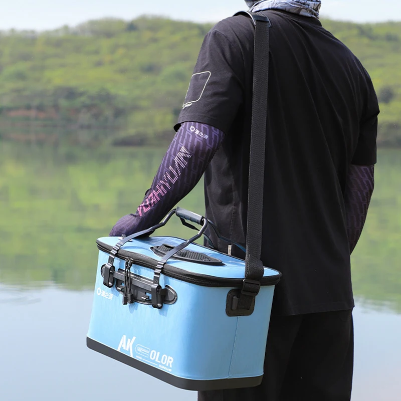 Fishing Live Bait Bucket with Oxygen Pump Large Capacity 5 Layers Thickened Portable Foldable Bucket Aeration Hole Fishing Tool