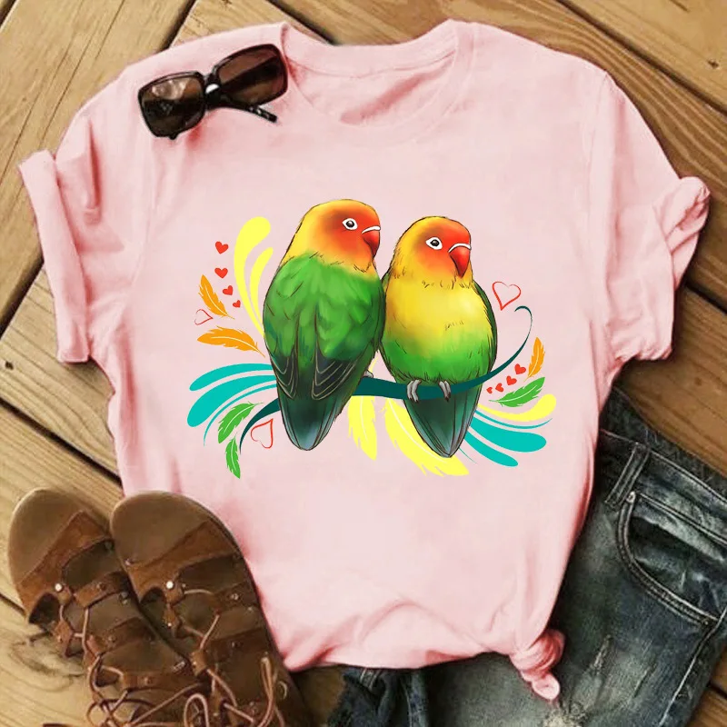 

Cotton 100% Cartoon Animal Parrot Print Round Neck Short Sleeve T-shirt Base for Women Oversized T Shirt Women Clothes Y2k Tops