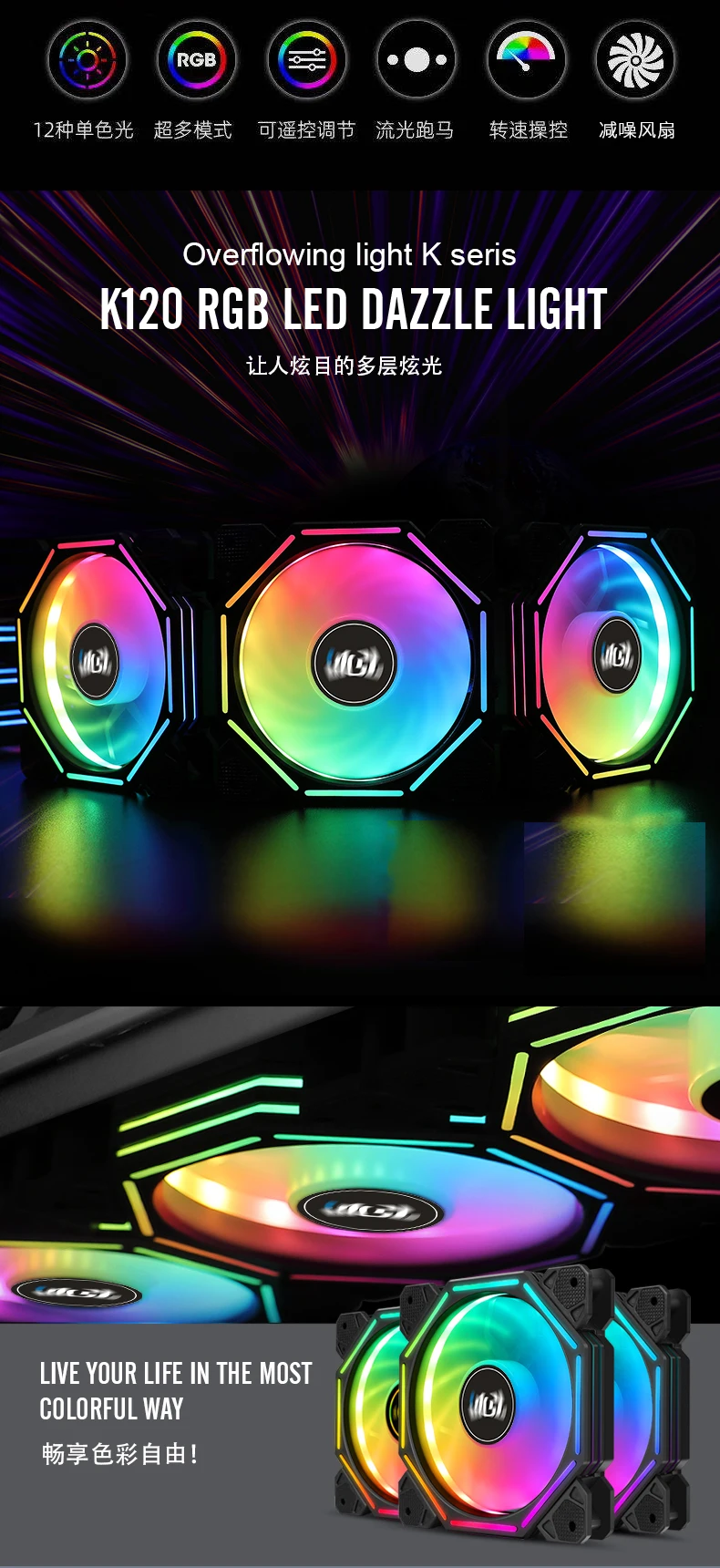 120mm caso ventilador do computador rgb ventilador