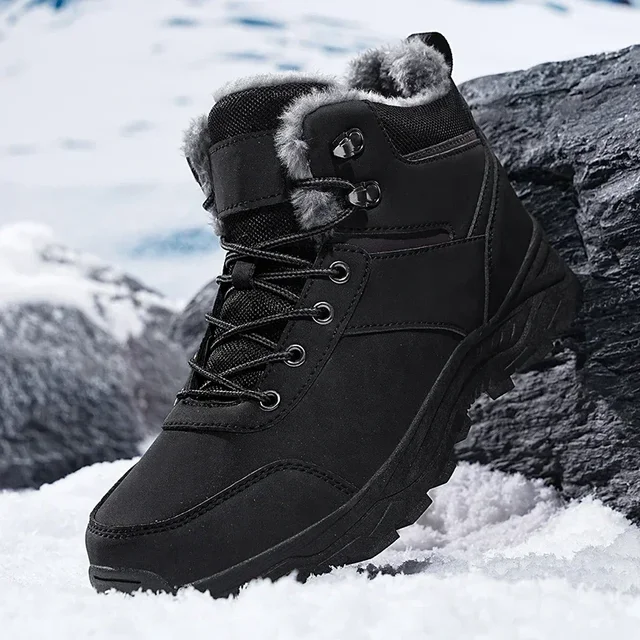 Stivali invernali da uomo stivali da neve da uomo in pelle stivali da lavoro caldi in peluche scarpe da arrampicata da trekking all'aperto stivaletti antiscivolo impermeabili 5