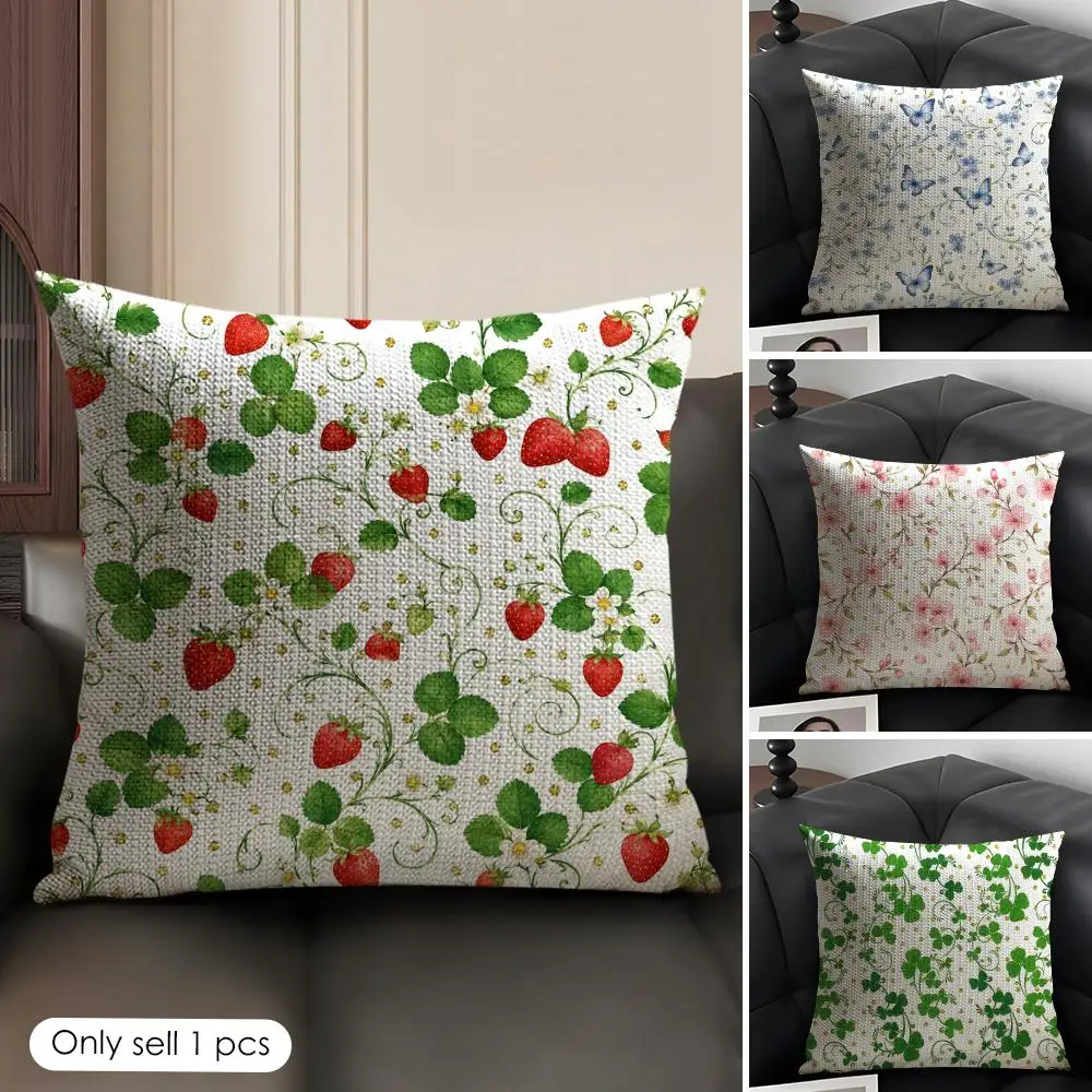 Natural Linen Four-Leaf Clover Cushion Cover - Organic Fabric, Double-Sided Print, Breathable, Ideal Decorative Gift