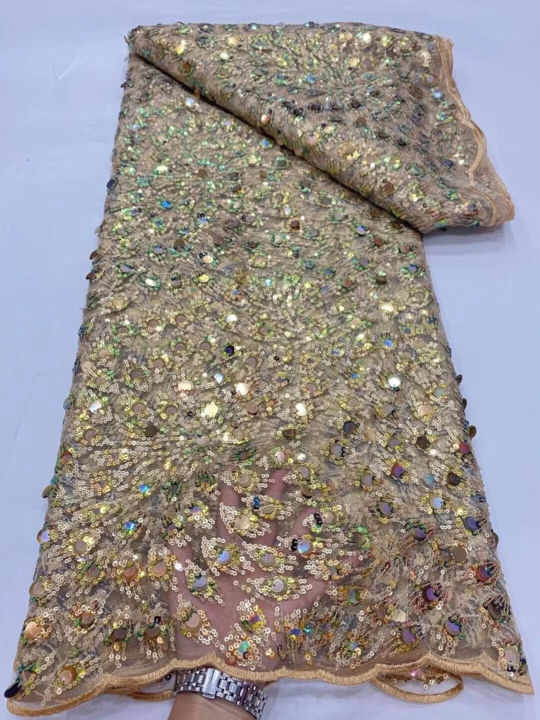 

2023High Quality African Nigerian Latest Tulle Lace Fabric With Embroidery Sewing Guipure Organza Prom Dresses Sequins5Yards