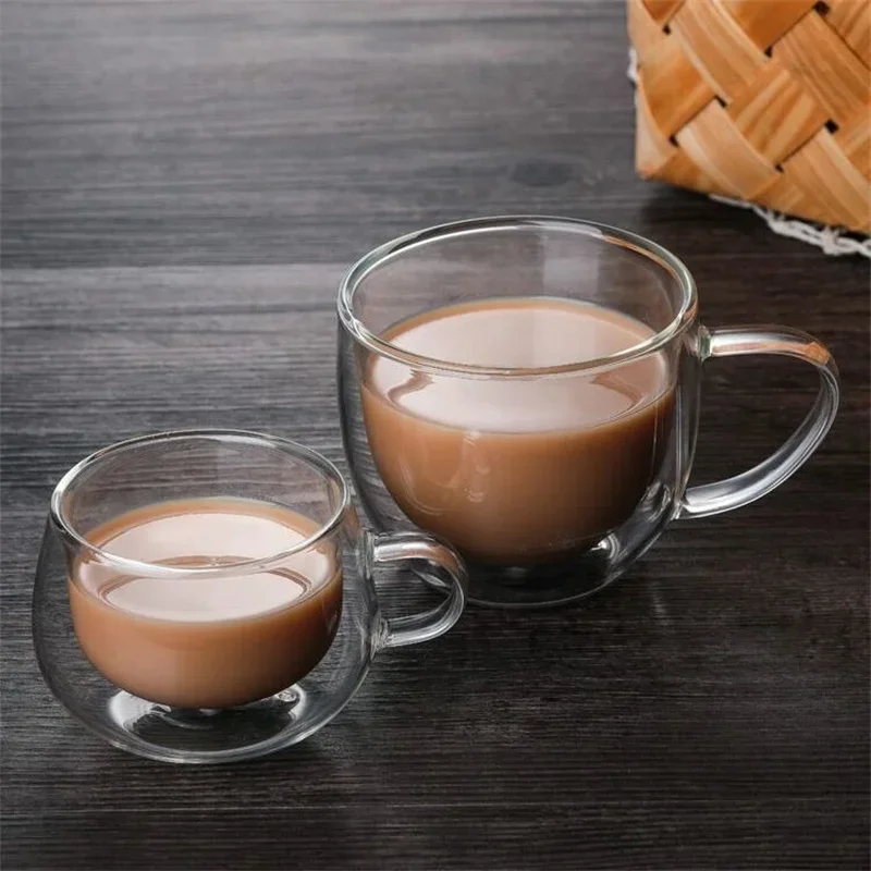 Glass Mug Double Wall High Borosilicate Heat Resistant Coffee Cup Milk Tea Cold Beverage Kitchen Tools