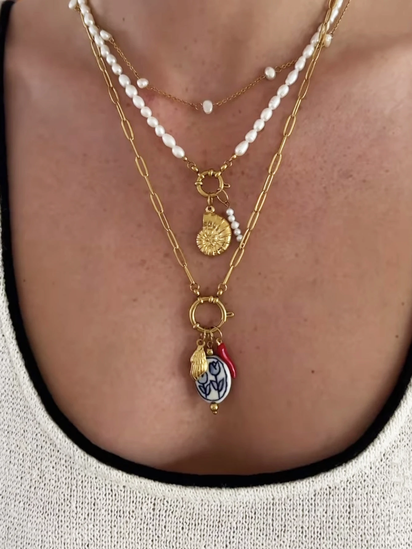 Ceramic Tulip Stainless Steel Charm Necklace Women