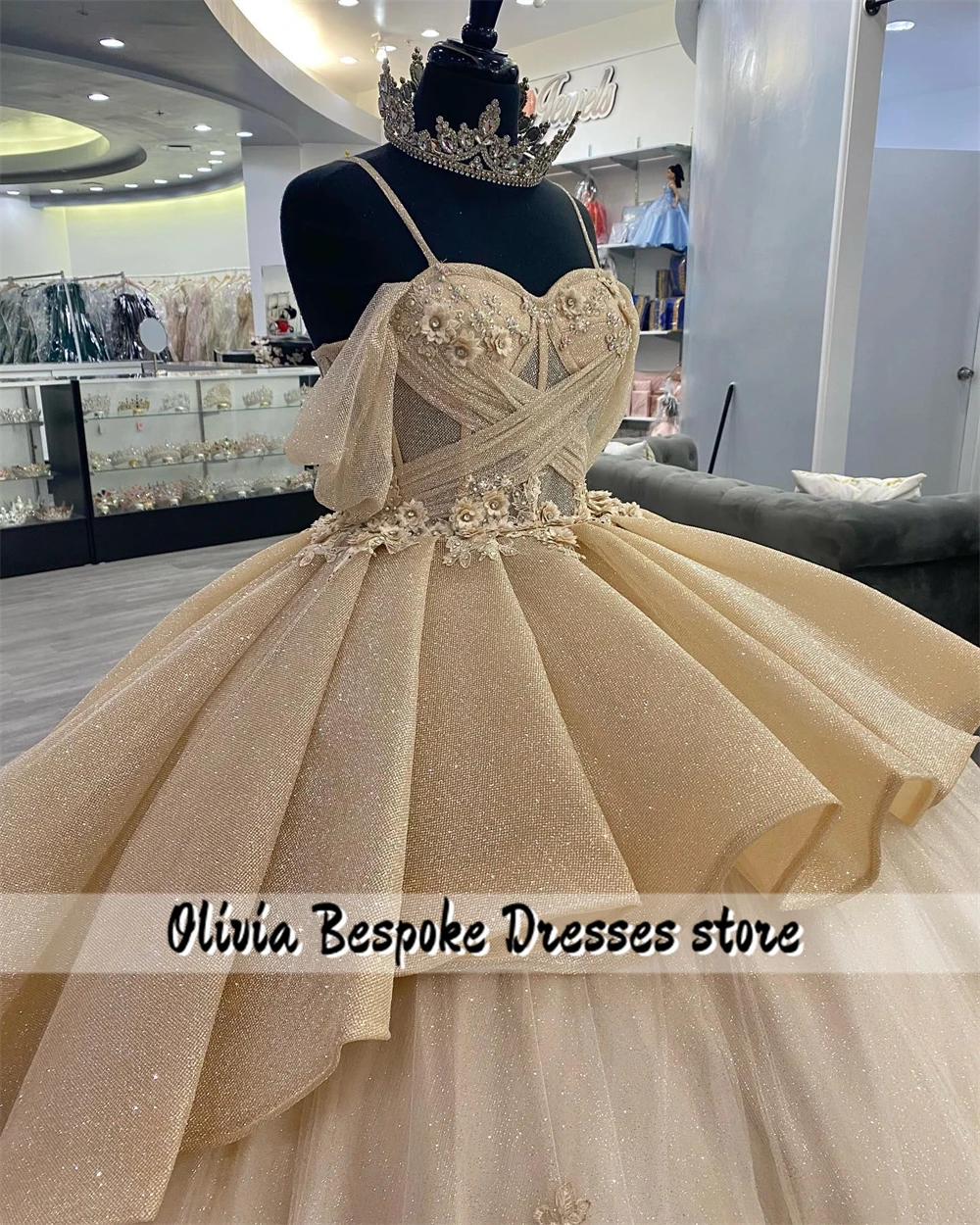 Attractive Ruffles Champagne 15 Quinceanera Dresses Beaded Applique Ball Gown Mexican Wedding Birthday Party Customized
