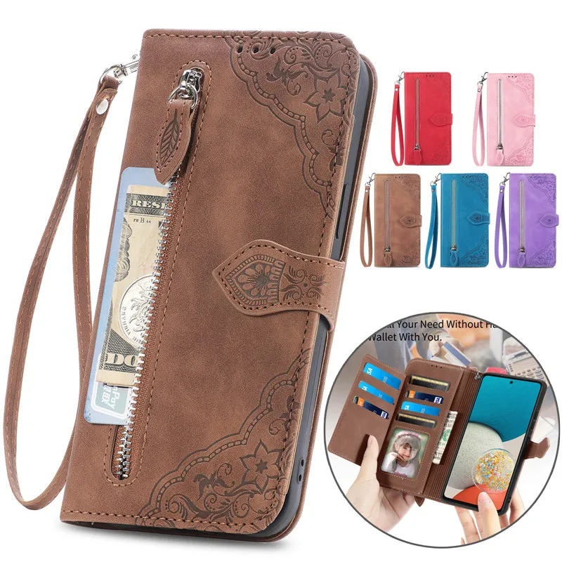 Zipper Wallet Flip Leather Phone Case with Multi-Card Holder