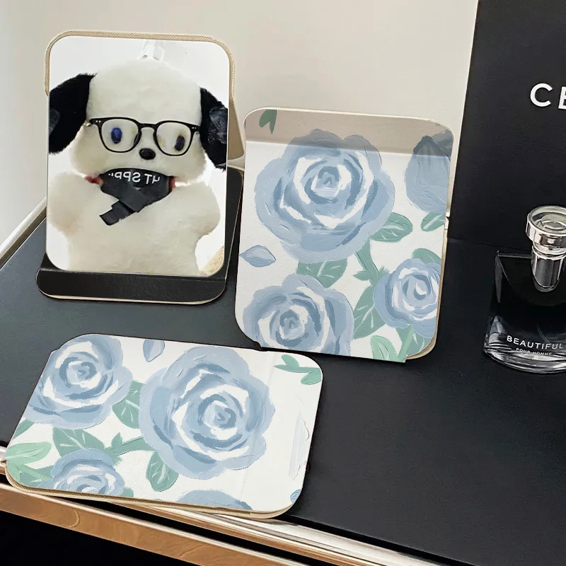 High-Looking Desktop Makeup Mirror Student Dormitory Cute Mirror Foldableable Portable Desktop Dressing Female Gift to Best Friend to Send Classmates High-Definition Double-Sided Pattern Feels Good