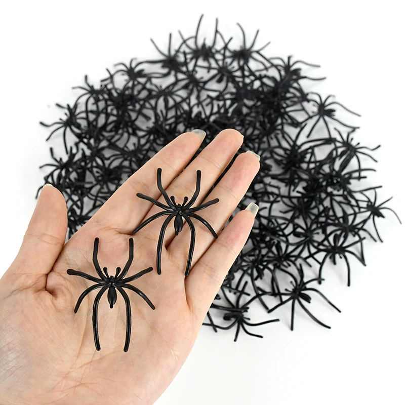 Set 50x ragno ragni finti artificiali scherzo plastica carnevale Halloween  gioco