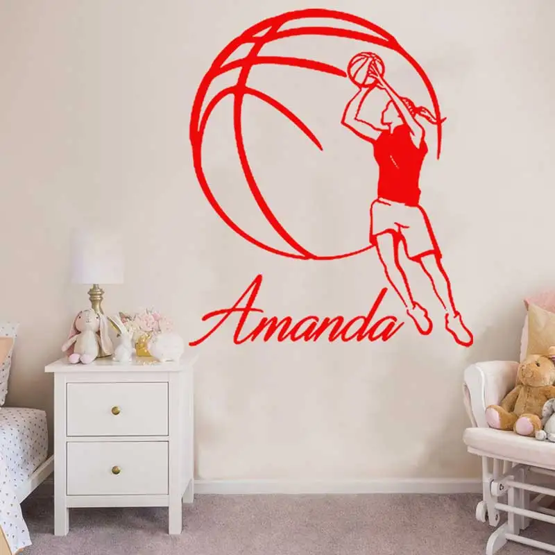 Custom Name Ladies Basketball Player Vinyl Wall Decals Home Decor Art Stickers Girls Teen Kids Bedroom Dress Up Wall Stickers L2