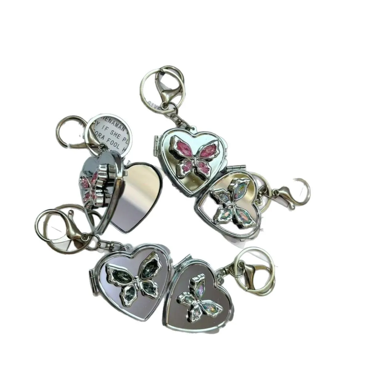 Butterfly Love Double-Sided Folding Portable Makeup Mirror Keychain Pendant