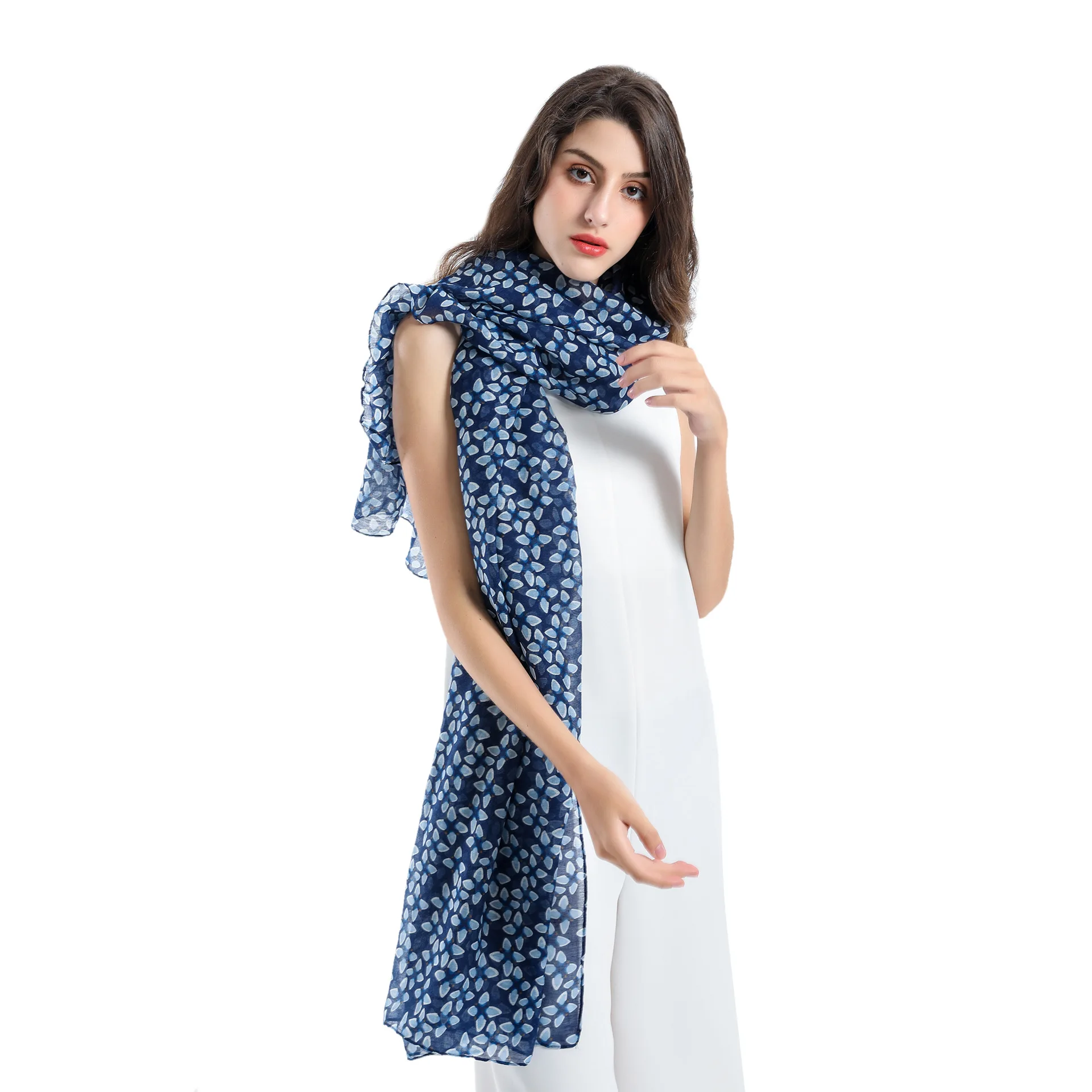 

Simple Fashion Floral Solid Color Light Comfortable Cotton And Hemp Scarf Female