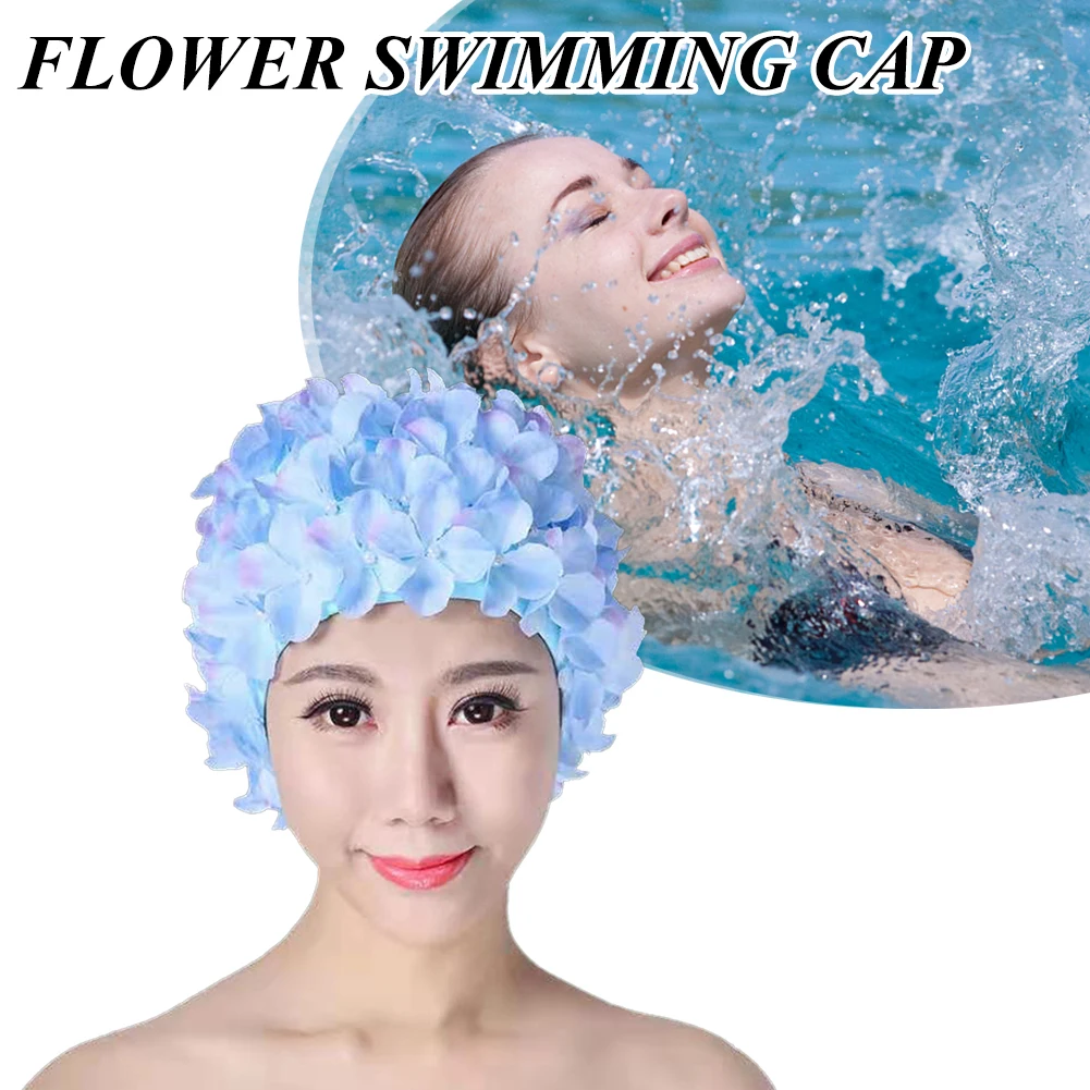 3D Flower Swimming Cap Breathable Bathing Cap Soft Long Hair Water Sports Hat Ear Protection Comfortable Pool Accesories