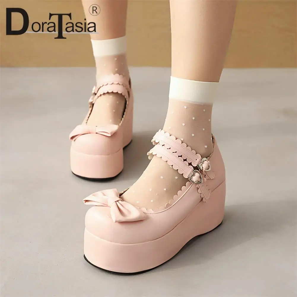 Big Size 34-43 Brand New Ladies Platform Mary Janes Pumps Fashion Buckle Bow Wedges High Heels women's Pumps Party Shoes Woman