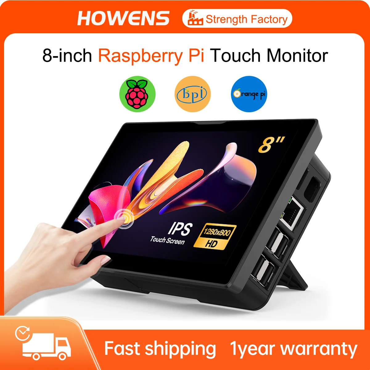 8 inch Monitor for Raspberry Pi  4 3 Touchscreen 1280x800 16:10 Display HDMI USB Interface for Computer Program Monitors