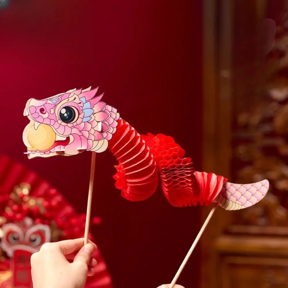 Chinese Tradition Lion Dance 2025 Jubilant Mini Snake DIY Steric Paper Snake Paper Flower Folding Spring Festival