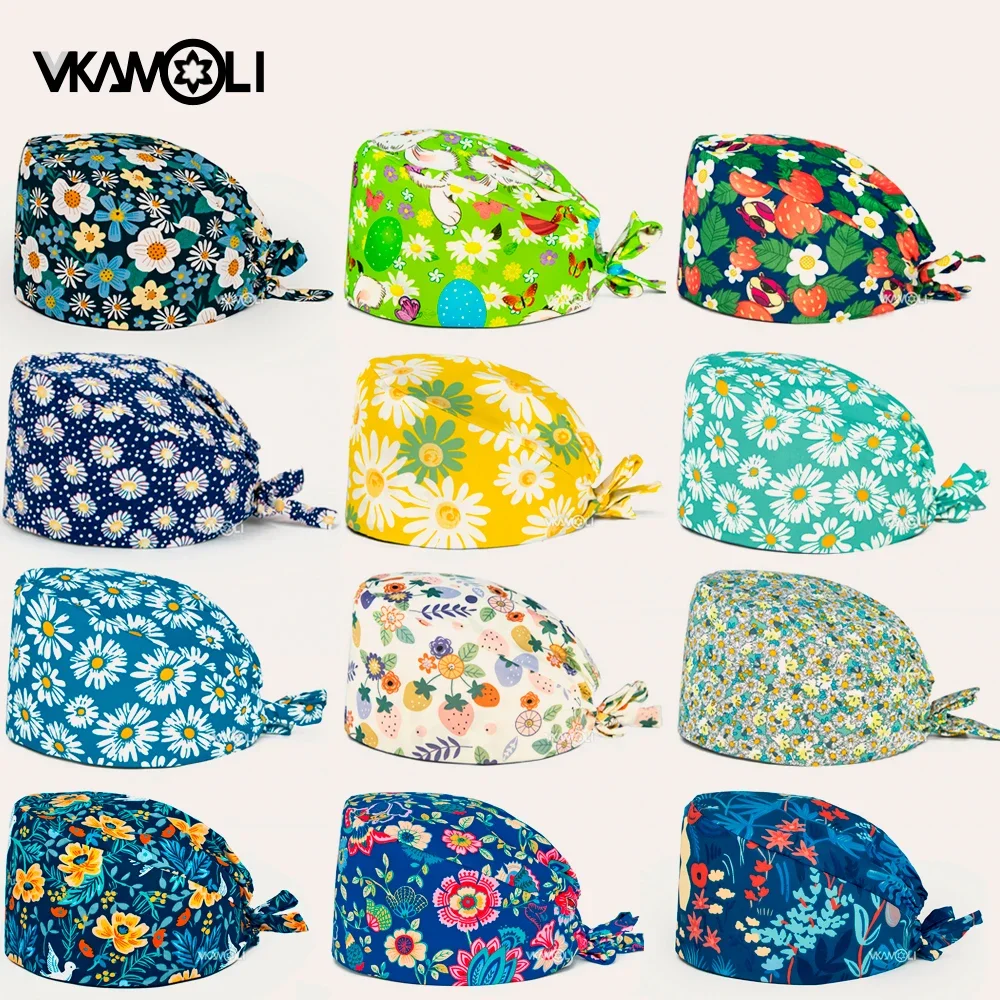 scrub caps for nurses Floral Printing Cotton Sweat-absorbent Work Hats Pharmacist Nurse Accessories Surgical hat