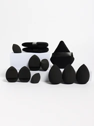 12-Piece Versatile Makeup Sponge Collection with Loose Powder Puffs, Air Cushion Puffs, and Beauty Blenders (Black)