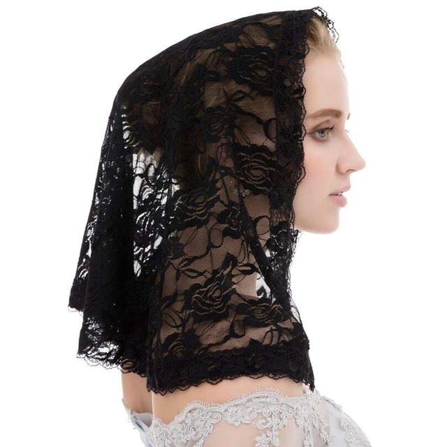 VINOPROM Lace Veils for Church Mantilla Catholic Veil Latin Mass Head Covering White Black Veils for Bridal